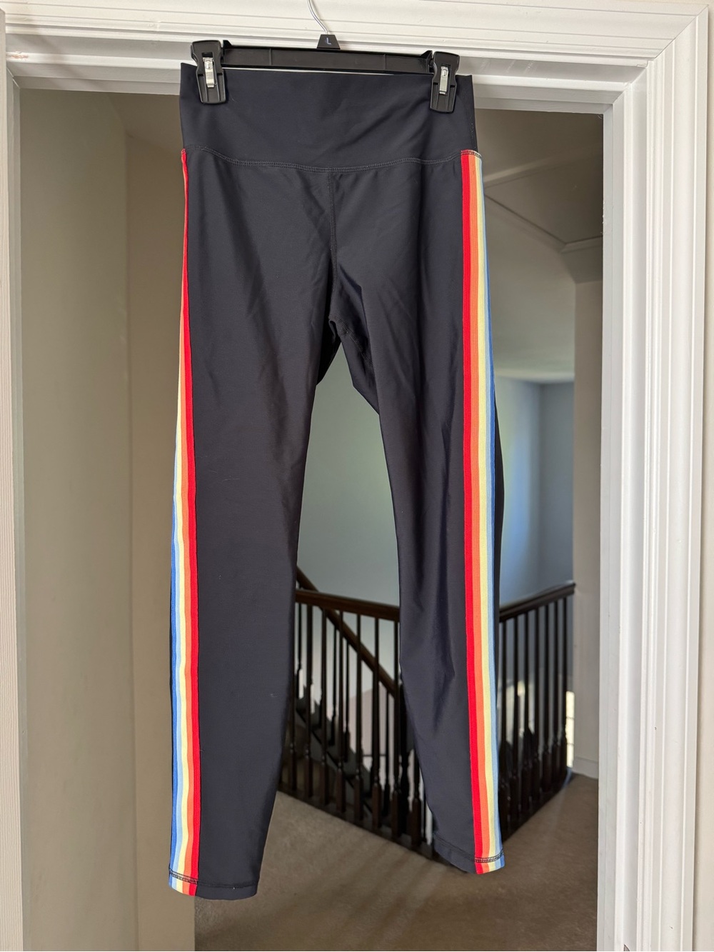 Spiritual Gangster Black Leggings with Rainbow Stripe Panels